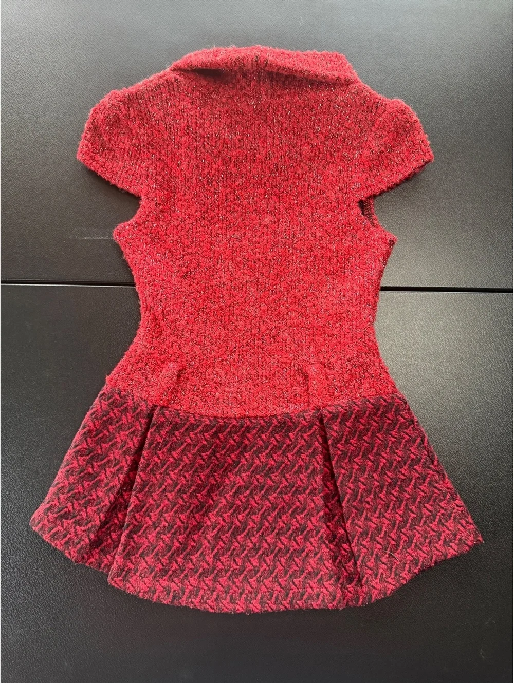 Y2K Girls 2T Red Black Sweater Dress Sequin 33 Varsity Pleated Skirt Sparkle